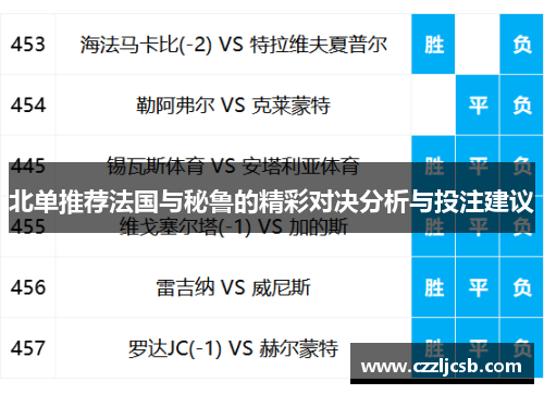 北单推荐法国与秘鲁的精彩对决分析与投注建议